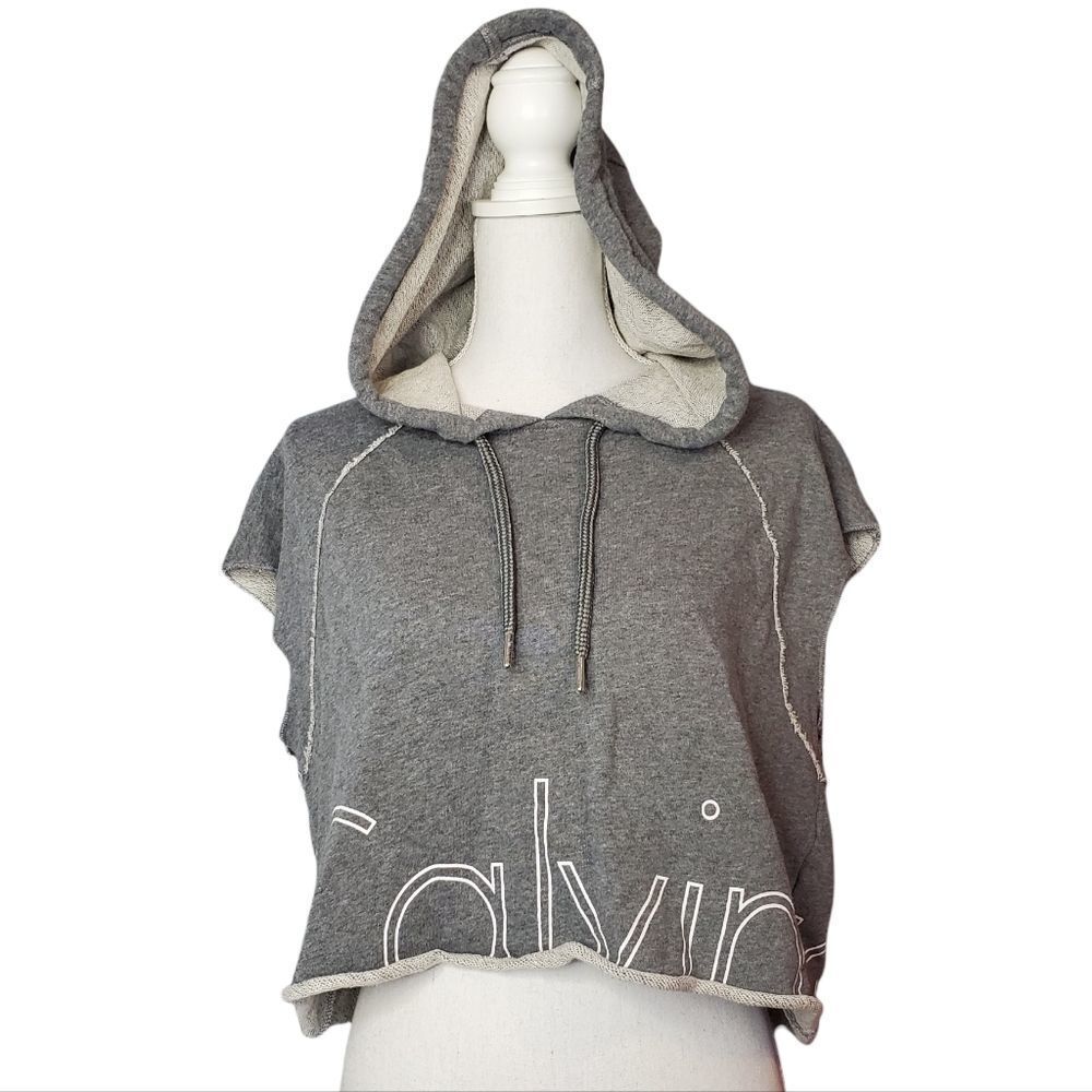 Calvin Klein Performance Cutoff Crop Muscle Hoodie Spellout Sz L